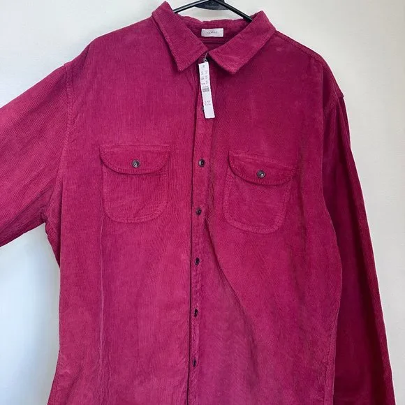 J Crew Mens XLT Red Button Down Corduroy Shirt Classic Fit